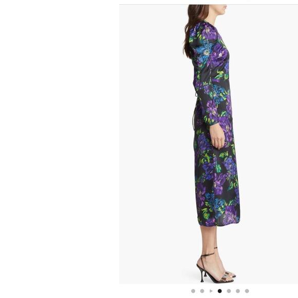 Adelyn Rae Erin lattice floral print lace up back maxi dress black blue small - Picture 2 of 12